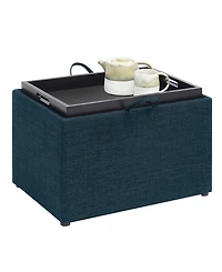 Convenience Concepts 22.75" Faux Linen Accent Storage Ottoman with Tray