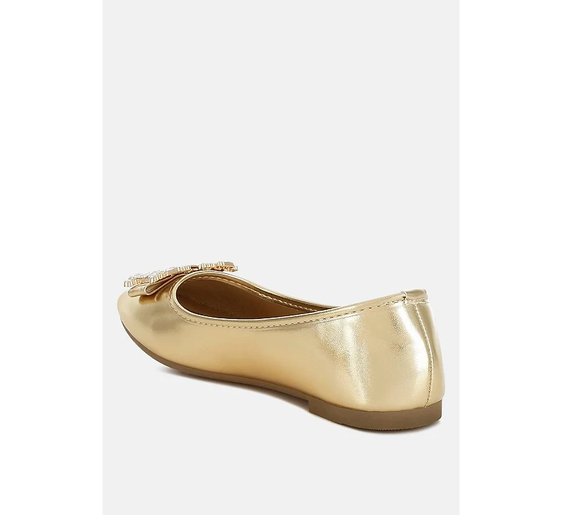 Navik Rhinestone Buckle Metallic Ballerinas
