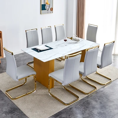 Streamdale Modern Rectangular Table and 8 Leather Chairs