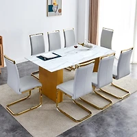 Streamdale Modern Rectangular Table and 8 Leather Chairs