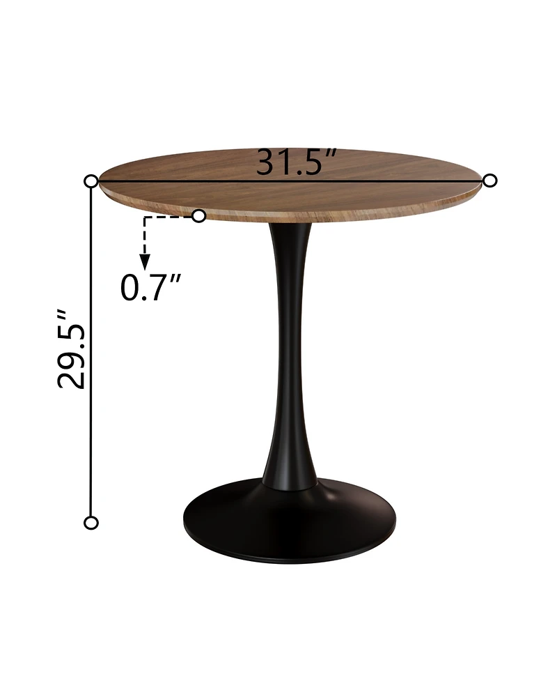 Streamdale Furniture Walnut circular dining table, 31.5" tulip dining table, kitchen dining table for 2-4 people, Mdf tabletop and base, and 2 gray Pu