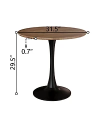 Streamdale Furniture Walnut circular dining table, 31.5" tulip dining table, kitchen dining table for 2-4 people, Mdf tabletop and base, and 2 gray Pu
