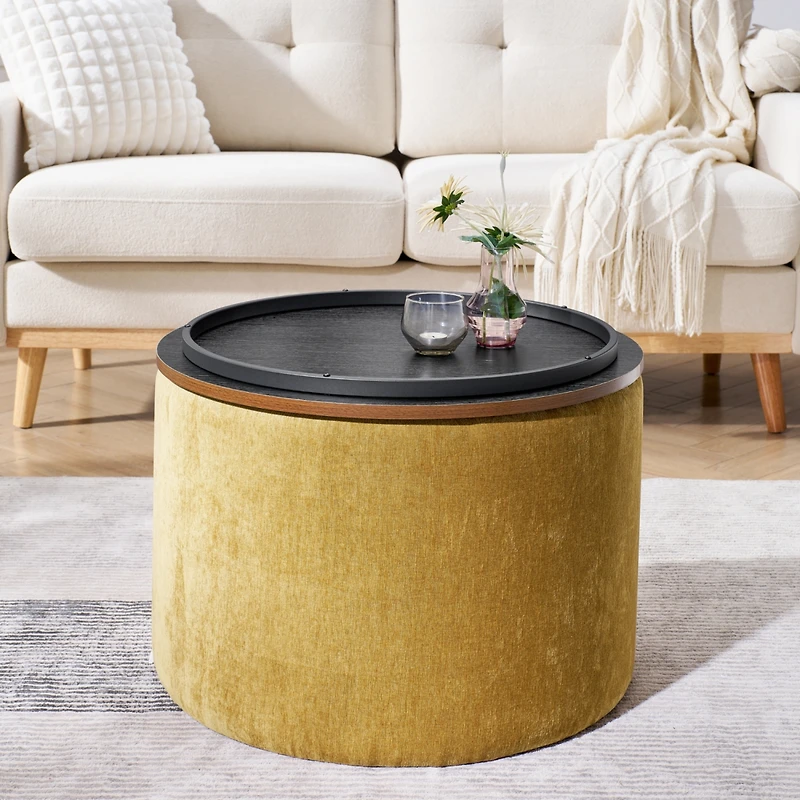 Streamdale Chenille Storage Ottoman with Stool and Desktop