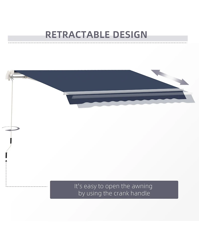 10' x 8' Retractable Awning, Patio Awnings, Sunshade Shelter w/ Manual Crank Handle, Uv & Water-Resistant Fabric and Aluminum Frame for Deck, Balcony,
