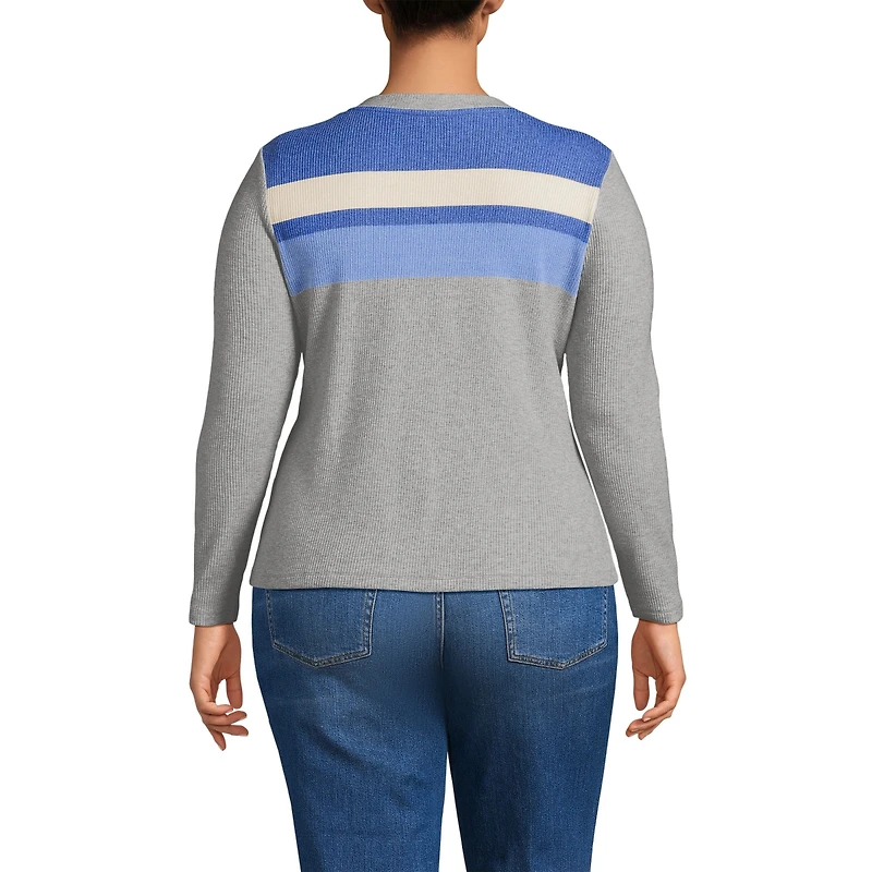 Lands' End Plus Long Sleeve Cozy Rib Henley Top
