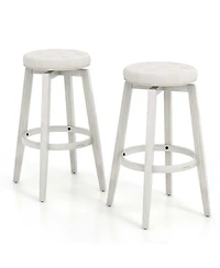 30" Swivel Bar Stool Set of 2 Upholstered Bar Height Rubber Wood Frame