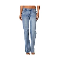 Edikted Womens Boot Cut Washed Low Rise Jeans