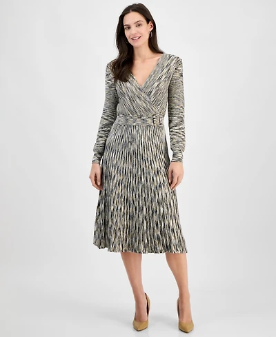 Robbie Bee Women's Long-Sleeve Knit Belted Dress