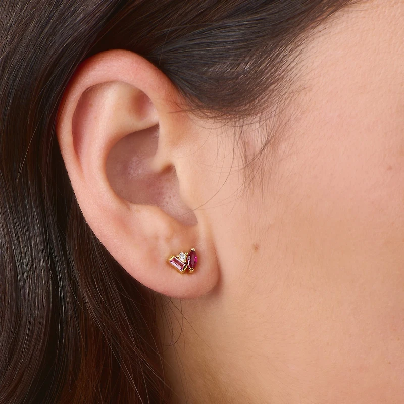 Sterling Silver Ruby and Pink Sapphire Celeste Stud Earrings