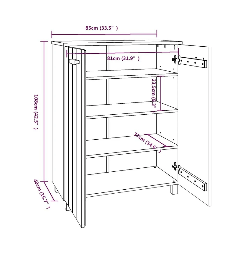 vidaXL Shoe Cabinet Hamar Light Gray 33.5"x15.7"x42.5" Solid Wood Pine