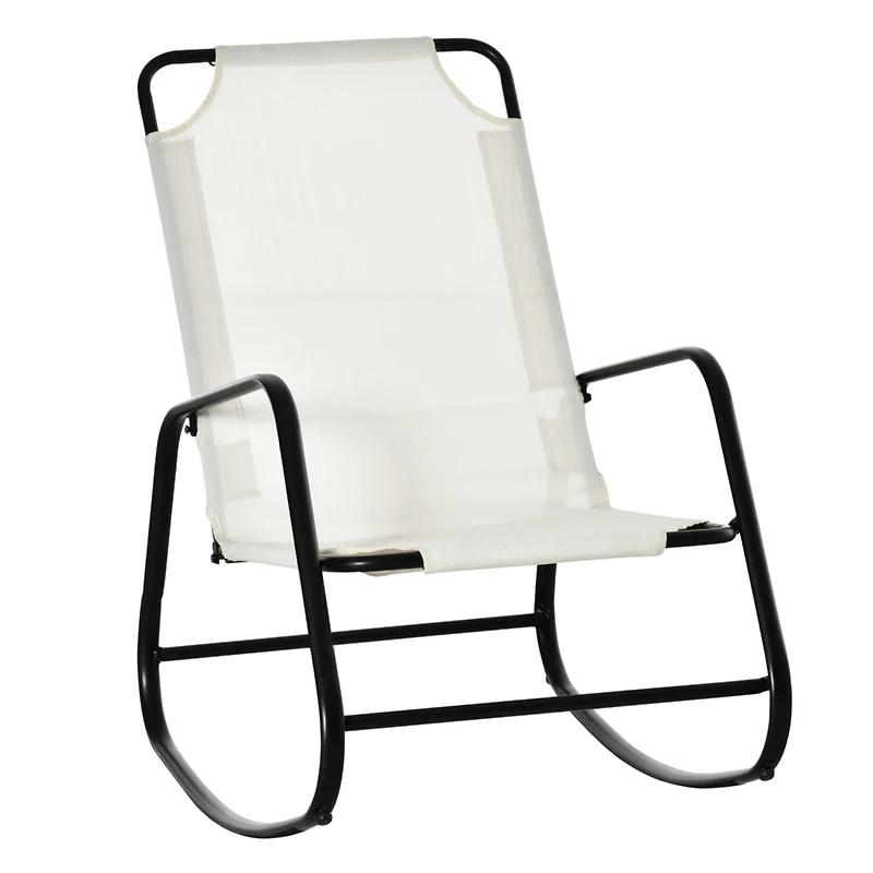 Garden Rocking Chair, Outdoor Indoor Sling Fabric Rocker for Patio, Balcony, Porch, Cream White