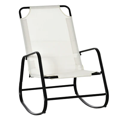 Garden Rocking Chair, Outdoor Indoor Sling Fabric Rocker for Patio, Balcony, Porch, Cream White