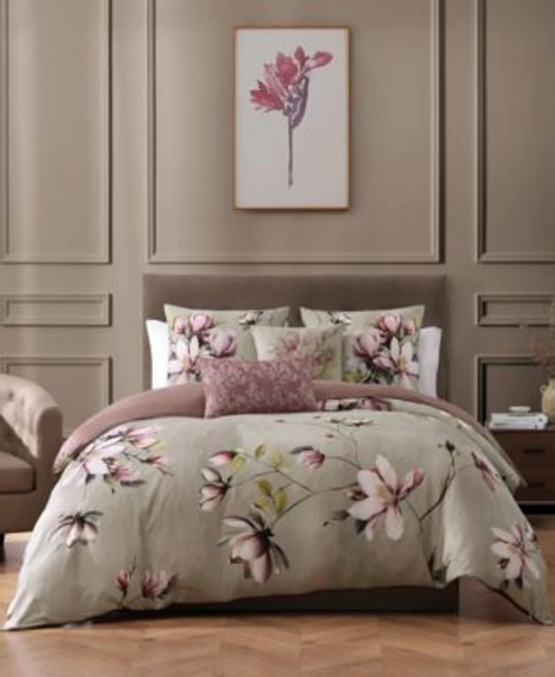 Bebejan Purple Lilies Bedding 5 Piece Queen Size Reversible Comforter Set