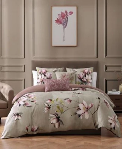 Bebejan Purple Lilies Bedding 5 Piece Queen Size Reversible Comforter Set