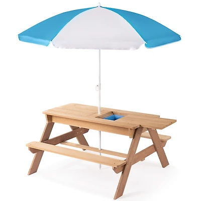 Streamdale Kids Wooden 3-in-1 Picnic Table with Umbrella & Sand/Water Play