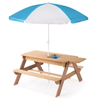 Streamdale Kids Wooden 3-in-1 Picnic Table with Umbrella & Sand/Water Play