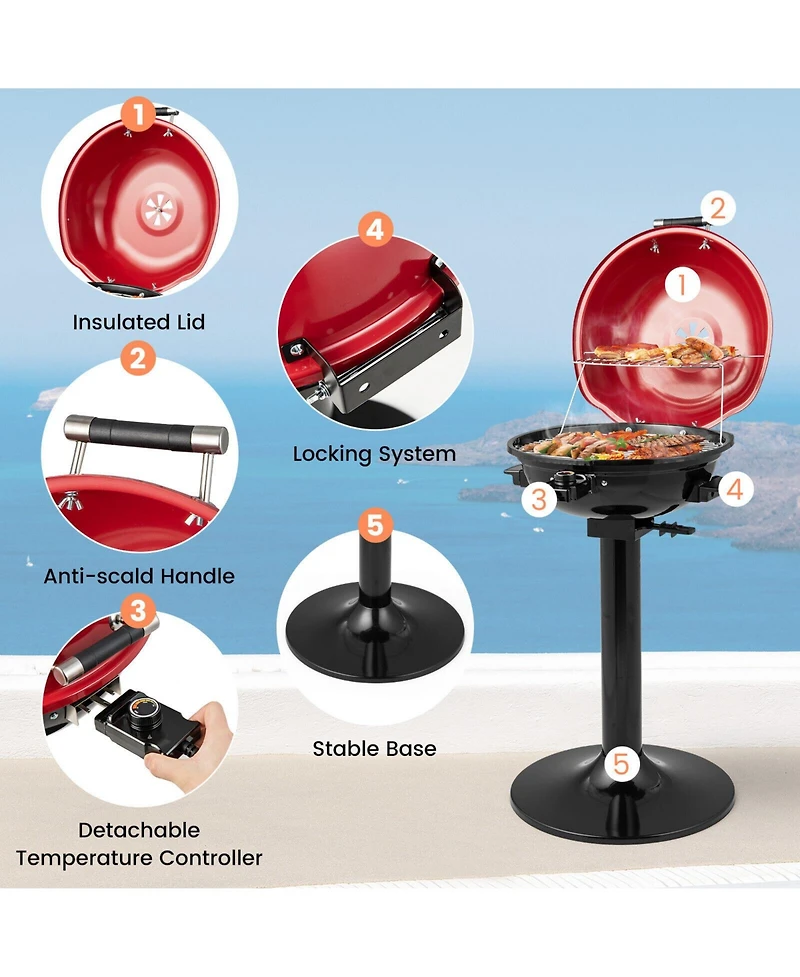 1600W Electric Bbq Grill with Removable Non-Stick Warming Rack
