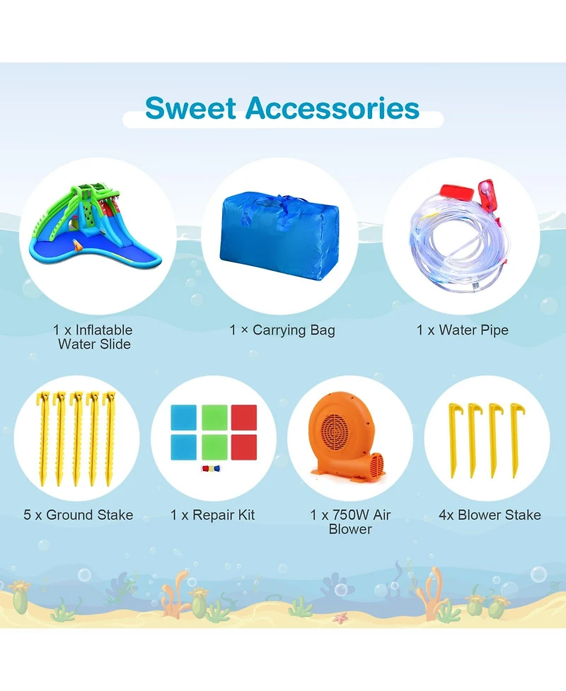 Inflatable Crocodile Style Water Slide Upgraded Kids Bounce Castle with 750W Blower