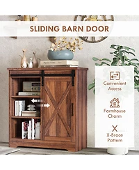 Farmhouse Coffee Bar Cabinet, 33" Buffet Sideboard with Sliding Barn Door and Adjustable Shelf, Kitchen Buffet Cabinet, Brown