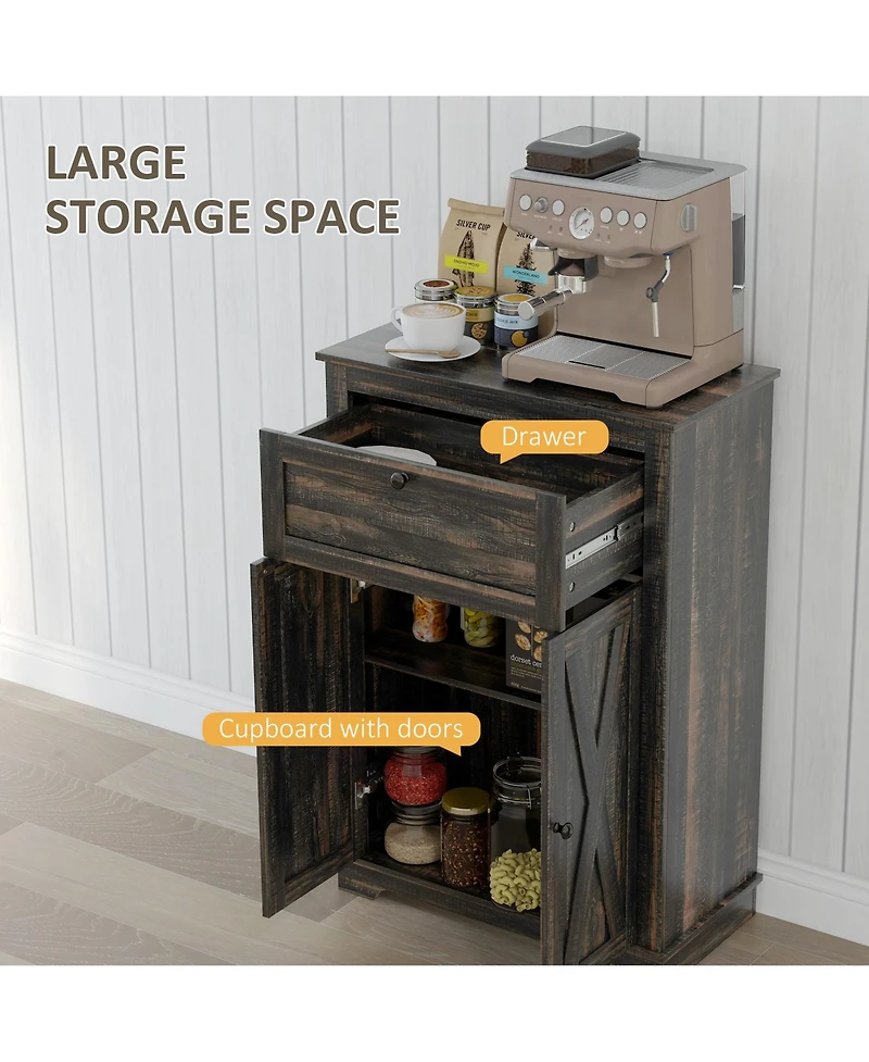 Farmhouse Barn Door Accent Cabinet, Kitchen Sideboard Storage Cabinet with Double Doors, Drawer, and Adjustable Shelf for Bedroom, Living Room