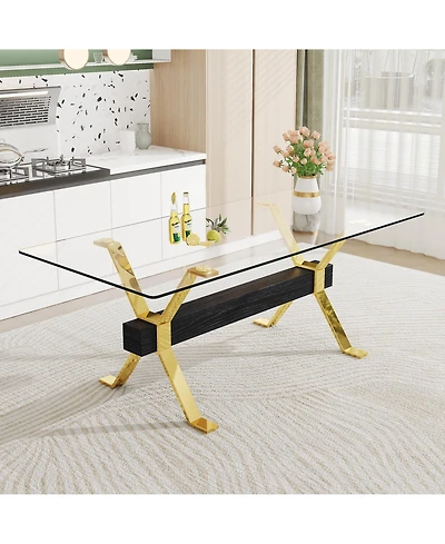 Streamdale Furniture Streamdale Modern Tempered Glass Dining Table with Gold Legs
