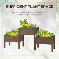 Raised Garden Bed with 3 Planter Box, Elevated Wooden Plant Stand with Drainage Holes, for Vegetables, Herb and Flowers, Coffee