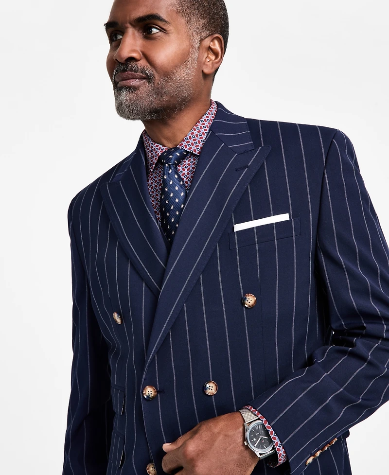 Tayion Collection Men's Pinstriped Double-Breasted Suit Jacket