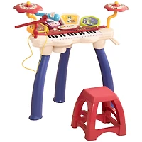 2 in 1 Kids Piano Keyboard with Drum Set, 32-Key Electronic Musical Instrument with Multiple Sounds, Lights, Microphone, Stool, MP3, U-disk, Auto-Hibe