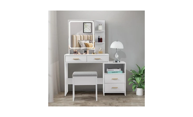 Slickblue Fch Dressing Table Set with Mirror, 4 Drawers, 1 Storage Cabinet & 2 Shelves