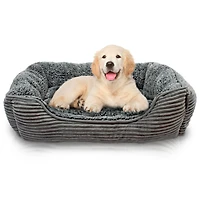 Details Rectangle Dog Bed, Durable Sleeping Calming Cuddler for Pets, Super Plush Corduroy Sherpa
