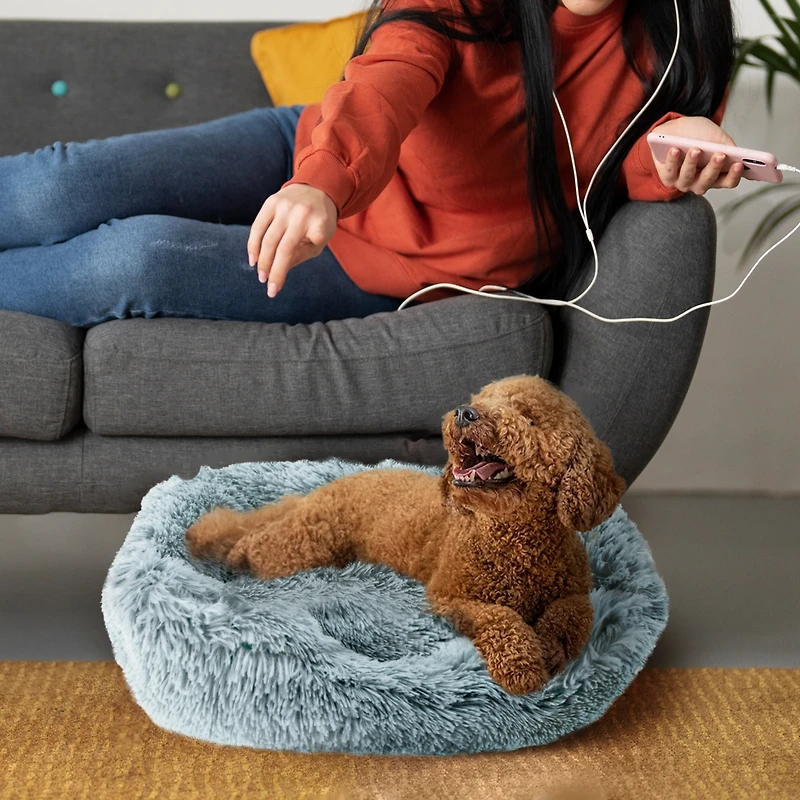 Details Dog Bed for Small Medium Dogs, Plush Calming Sleeping Cuddler Pet