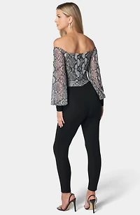 bebe Women's Printed Mesh Off Shoulder Catsuit