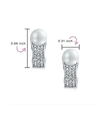 Bling Jewelry Crystal Pearl Huggie Clip-On Earrings Non-Pierced Ears Silver Plated