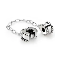 Bling Jewelry Beaded Edge Handcuff Double Safety Chain Spacer Stopper Daisy Flower Charm Bead .925 Sterling Silver Fits European Bracelet
