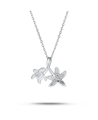 Bling Jewelry Nautical Tropical Beach Vacation Iridescent Blue Created Opal Inlay Sea Turtle Starfish Pendant Necklace .925 Sterling Silver