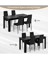 Gymax Modern Rectangular Kitchen Table Set w/ 4 Pvc Leather Dining Chairs Black