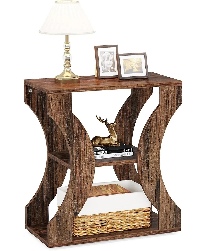 Tribesigns 24" Farmhouse End Table Set of 2, 3-Tier Side Table with Storage Shelves, Industrial Wood Accent Table, Nightstand Bedside Table for Living