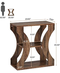 Tribesigns 24" Farmhouse End Table, 3-Tier Side Table with Storage Shelves, Industrial Wood Accent Table, Nightstand Bedside Table for Living Room, Be