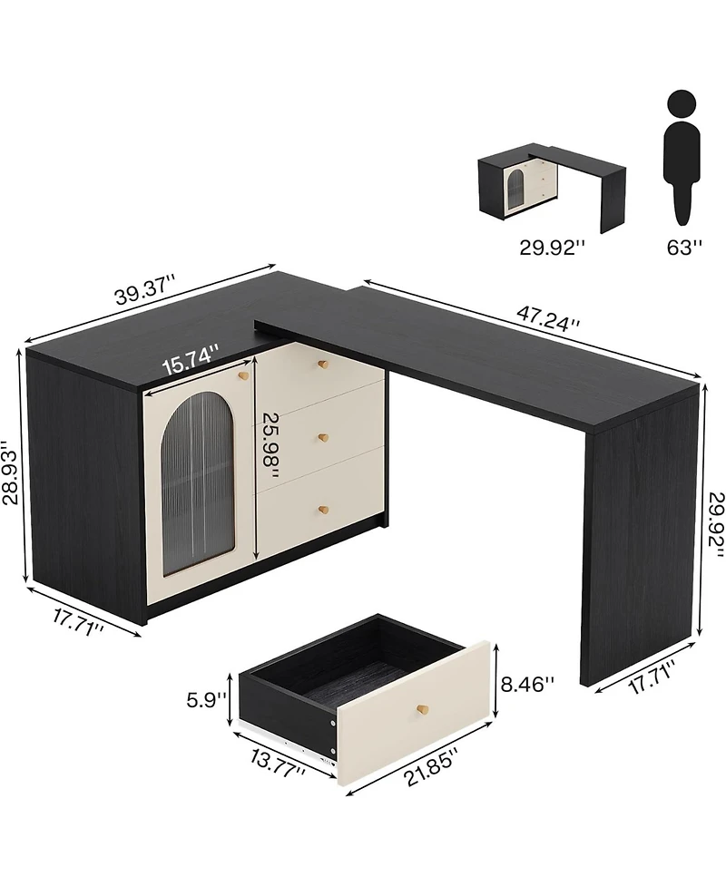 Tribesigns L Shaped Computer Desk with Drawers, Modern Corner Home Office Reversible Storage Cabinet, Long Study Writing Workstation