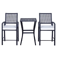 3pcs Patio Bar Set with Soft Cushion, Rattan Wicker Outdoor Furniture Set for Backyards, Lawn, Deck, Poolside