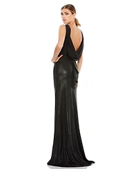 Women's Metallic Cowl Back Column Gown