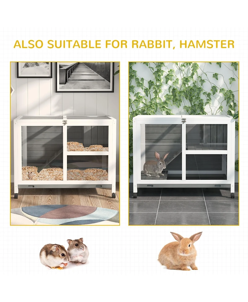 Streamdale Furniture Indoor Rabbit Hutch with Wheels, Desk and Side Table Sized, Wood Rabbit Cage, Waterproof Small Rabbit Cage, Gray