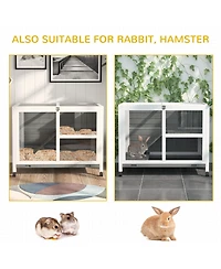 Streamdale Furniture Indoor Rabbit Hutch with Wheels, Desk and Side Table Sized, Wood Rabbit Cage, Waterproof Small Rabbit Cage, Gray