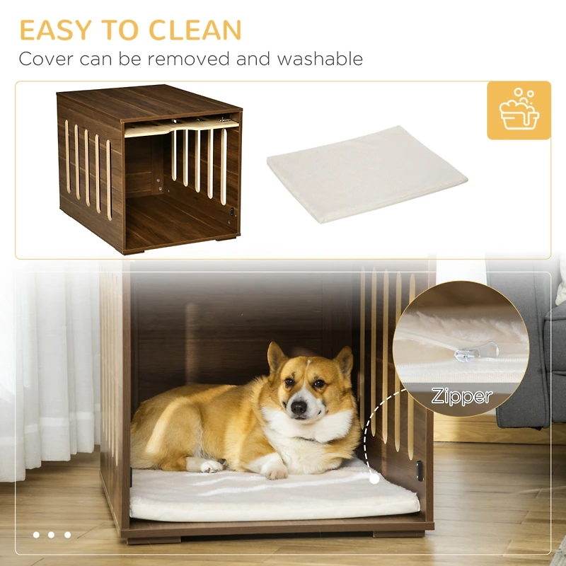 Furniture Style Dog Crate End Table with Removable Door Panel, Dog Crate Bed with Foam Cushion, Safety Lock, Indoor Use, for Small & Medium Dogs, Brow