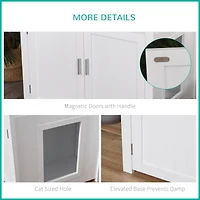 Wooden Cat Litter Box Enclosure Furniture with Adjustable Partition, Cat Washroom End Table with Open Shelf, White