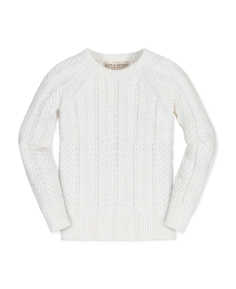 Hope & Henry Baby Girls Long Sleeve Raglan Cable Sweater