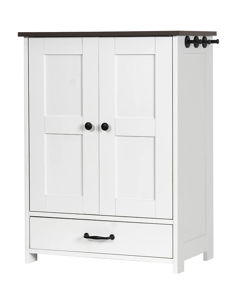 Dog Feeding Station, Dog Food Storage Cabinet with Hidden Dog Bowls, Adjustable Panel, Hooks, for Medium Sized Dogs, White