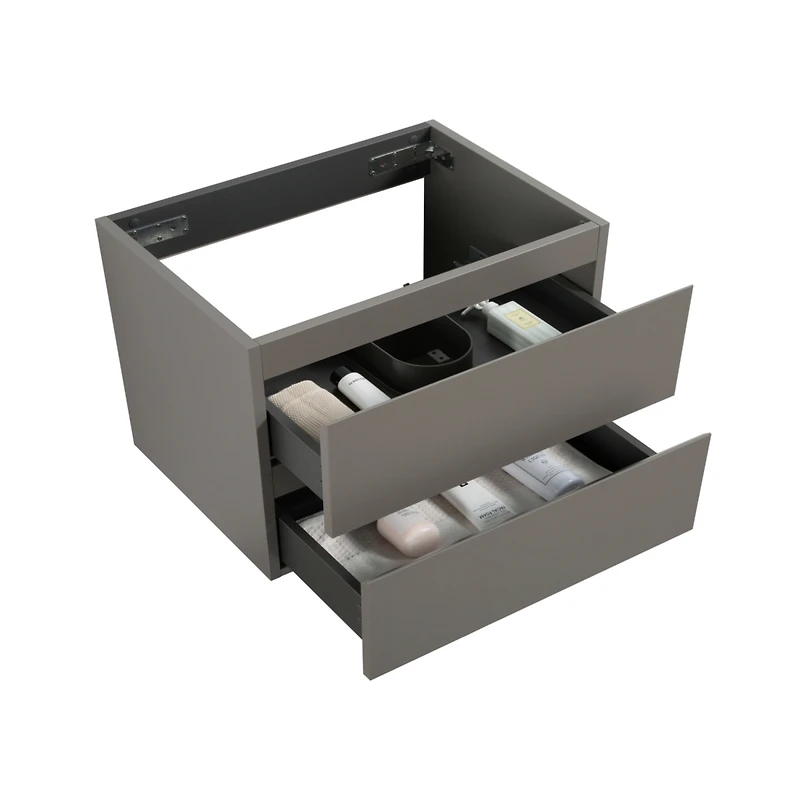Wall mount cabinet Without basin, Gray color, With two drawers, Pre-assembled