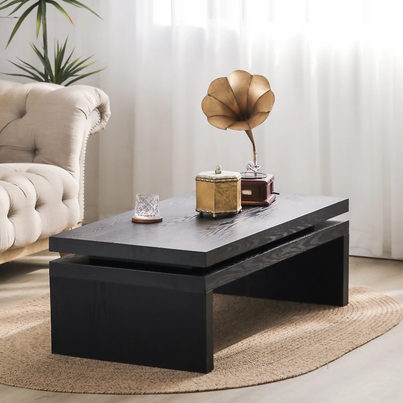 Streamdale Furniture Modern Coffee Table, Black Wooden Coffee Table, Rectangle Cocktail Tea Table for Living Room, 47.6" L 23.6" W 16.3" H