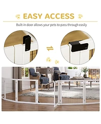 Wooden Dog Gate, 170" Freestanding Pet Gate, 6-Panel Foldable Dog Safety Barrier with 2 Support Feet for House Doorway Stairs, Small and Medium D